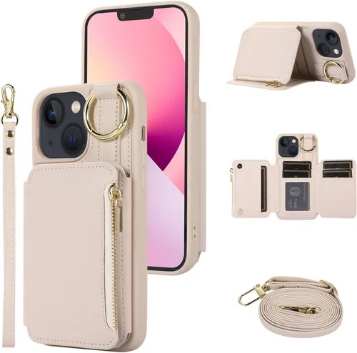 Vista 12 de UEEBAI Funda tipo cartera cruzada para iPhone 13 Pro Max de 6.7 pulgadas, tarjetero con función atril y bloqueo RFID, funda de piel sintética