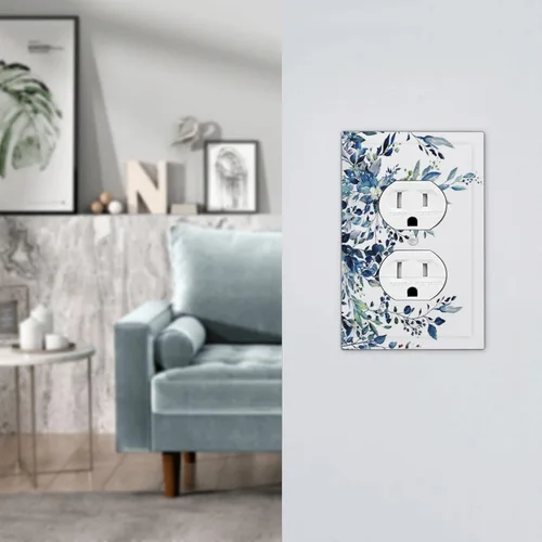Vista 7 de Cubiertas de Enchufe Dúplex de 1 Gang con Hojas Florales de Eucalipto Azul en Acuarela, Placa Frontal Decorativa para Interruptor de Luz, Placa