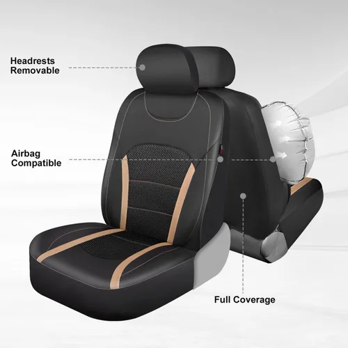 Vista 4 de CAR-GRAND Fundas de asiento de automóvil de cuero solo delanteras, fundas de asiento de malla de aire transpirable, protector de asiento universal