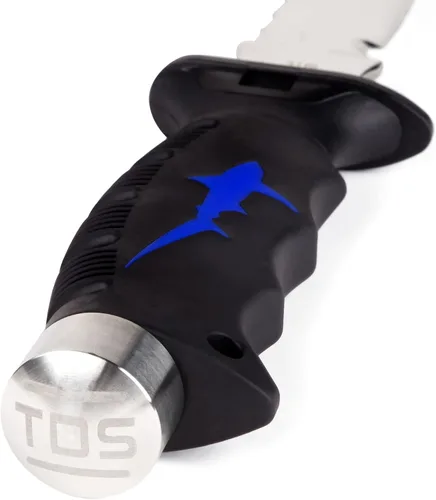 Vista 4 de Cuchillo de buceo de acero inoxidable 316L de 5 pulgadas con correa para la pierna y funda - Cuchillos de buceo premium con bordes dentados - Equipo
