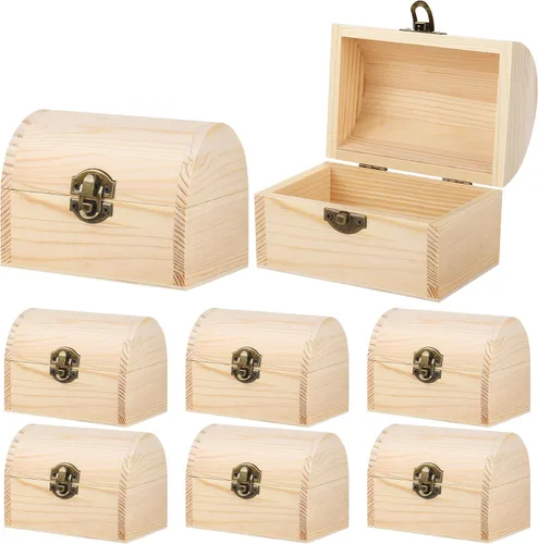 Vista 10 de Aodaer Cofre del Tesoro de Madera Sin Terminar Caja Decorativa de Pino con Tapa con Bisagras y Cierre de Seguridad Cajas de Madera Lisas