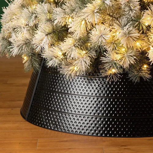Vista 9 de glitzhome Christmas Tree Collar, 40.5" D Christmas Black Hammered Metal Tree Collar, Decorative Christmas Tree Base Cover Tree Ring for Christmas