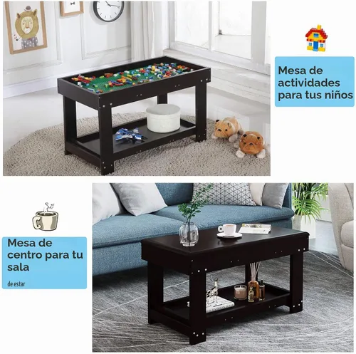Vista 4 de Mesa de actividades para niños YouHi con tablero para actividades de bloques (Marrón oscuro)