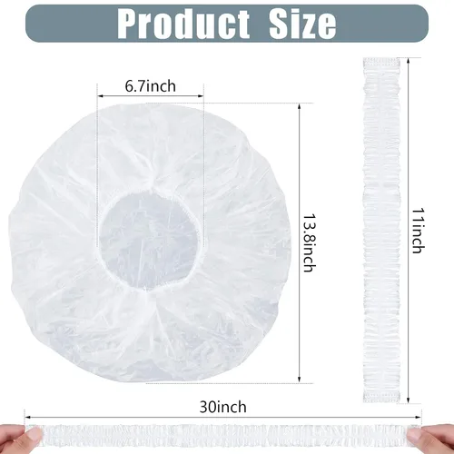 Vista 2 de SATINIOR 50 gorros de ducha desechables de plástico transparente, de gran longitud, elásticos, impermeables, para mujeres, portátiles, viajes