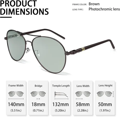 Vista 4 de TJUTR Gafas de sol fotocromáticas piloto para hombres con lente polarizada para conducir protección UV400 reduce el deslumbramiento