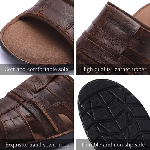 Vista 2 de Harssidanzar Sandalias deslizantes para hombre de cuero con soporte de arco ligero de verano para hombre, sandalias de playa para hombre al aire