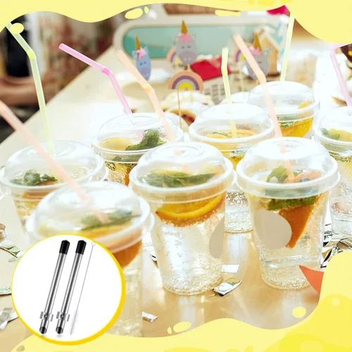 Vista 6 de Lasnten Paquete de 2 perforadores de paja para tapas de plástico, vasos de limonada, herramientas de perforación de acero inoxidable para bebidas