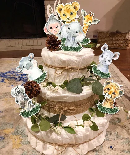 Vista 5 de 24 palos de centro de mesa de safari, decoración de fiesta de baby shower de animales de la selva para niños y niños, suministros de fiesta temática
