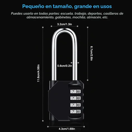 Vista 3 de Diyife Paquete de 3 candados de combinación de grillete de 2.6 pulgadas