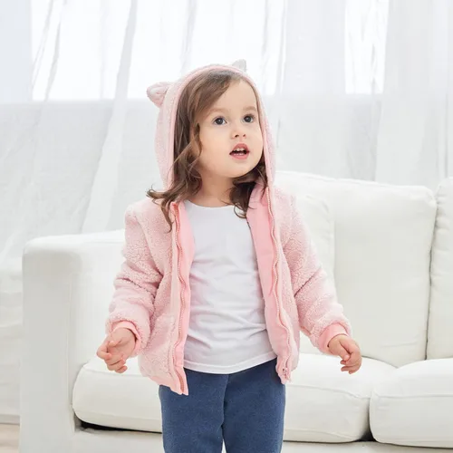 Vista 2 de Chaqueta de abrigo con capucha con forro polar para recién nacidos bebés niños y niñas diseño de dibujos animados con orejas abrigo cálido