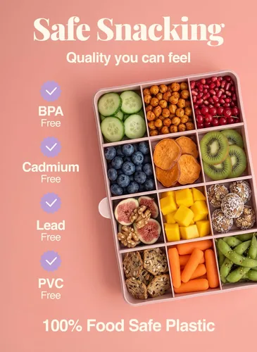 Vista 5 de melii Snackle Box Contenedor de aperitivos de 12 compartimentos con separadores extraíbles, almacenamiento de alimentos sin BPA para viajes