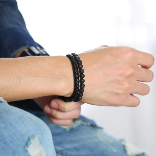 Vista 5 de VNOX Pulsera vikingo para hombre, de cuero genuino, trenzada, estilo vintage, martillo de Thor, pulseras de Wirstband, joyería vikinga para hombres
