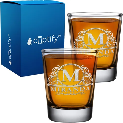 Vista 72 de Vaso de chupito personalizado con nombre de círculo elaborado de 2 onzas, parte inferior negra grabada con texto personalizado para regalos, bodas