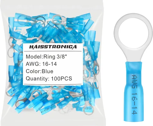 Vista 18 de haisstronica 100 conectores de anillo termorretráctiles de grado marino azul de 1/4 pulgadas, conectores de terminales de anillo de cobre rojo