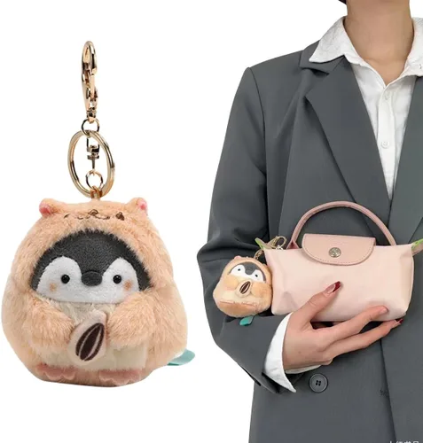 Vista 4 de jiesinlov Lindo llavero con colgante de pingüino de peluche Kawaii, para bolso, mochila, accesorios, llavero para mujeres o niñas