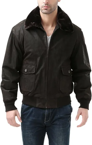 Vista 2 de Landing Leathers Chaqueta bomber de cuero G-1 azul marino para hombre (también disponible en tallas grandes y altas)