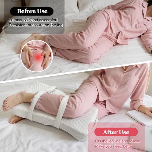 Vista 5 de Almohada de rodilla para dormir de lado, almohada de espuma viscoelástica con correa de 2 capas para ajustar la altura entre las piernas, almohadas