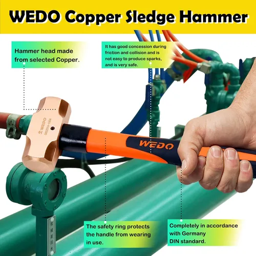Vista 5 de WEDO Martillo de trineo de cobre con mango de fibra de vidrio, mango largo y recto, longitud de 12 pulgadas, 1 libra