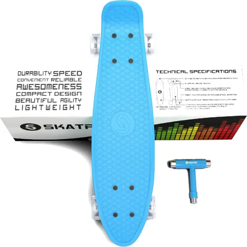 Vista 7 de Skatro - Monopatín modelo mini cruiser. Tablero de plástico de estilo retro de 22 x 6 pulgadas.Viene completo.