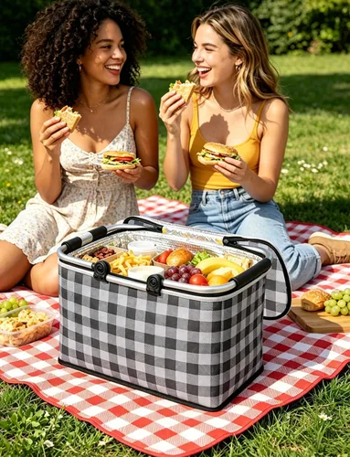 Vista 8 de Cesta de picnic aislada, bolsa enfriadora plegable, cesta de comestibles de 32 litros con tapa, 2 asas resistentes, cesta de almacenamiento