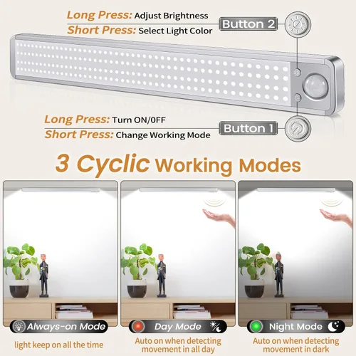 Vista 2 de Luces para debajo del gabinete, luces recargables debajo del mostrador para cocina, 188 luces LED con sensor de movimiento para interiores