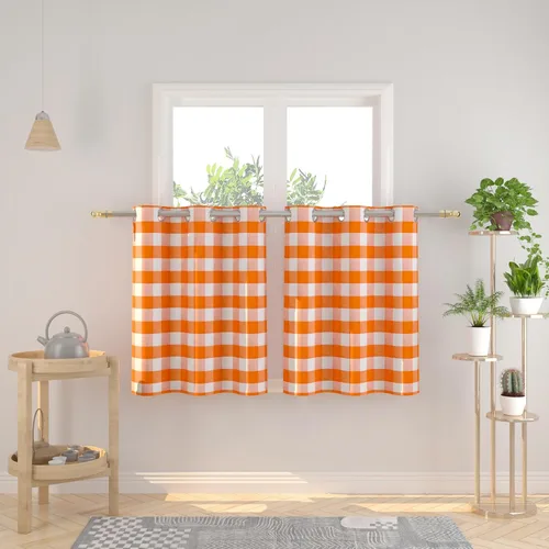 Vista 90 de Cortinas de 24 pulgadas de largo con diseño Buffalo Check Gingham Plaid para ventanas de cocina y baño, tratamiento para ventanas con 2 paneles