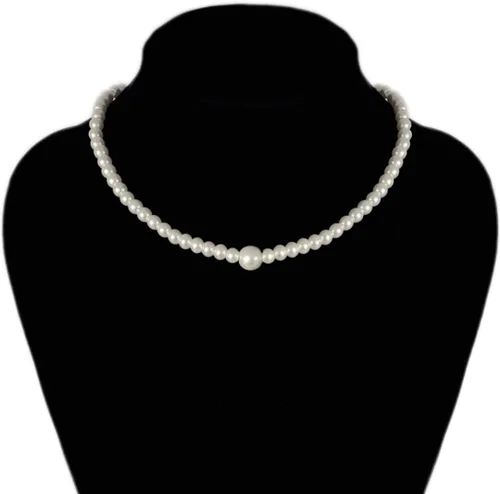 Vista 2 de Gionforsy Collar de perlas (0.315 in con uno de 0.472 in), Metal Perla, Perla de imitación