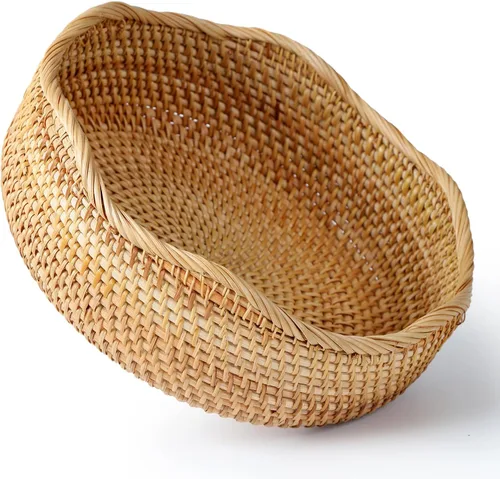 Vista 11 de YANGQIHOME Cesta de pan de ratán, cestas de frutas redondas, cuencos de almacenamiento de mimbre, cuencos de cesta de servicio tejida natural