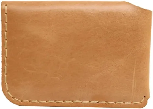 Vista 3 de Handmade cowhide card holder ultra-thin mini portable front pocket card case (Light yellow)