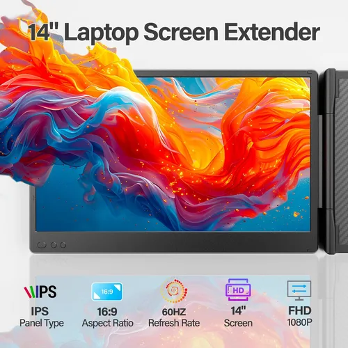 Vista 2 de Nuevo monitor portátil extensor de pantalla para laptop mejorado, pantalla IPS FHD de 1080P, extensor de monitor para laptop, compatible con plug &