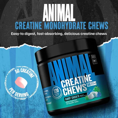 Vista 2 de Animal Gomitas de Creatina – Tabletas masticables mejoradas de monohidrato de creatina con AstraGin y sal marina, máxima absorción pre