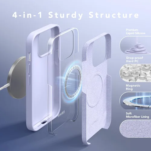 Vista 7 de GONEZ Funda de silicona para iPhone 14 Pro Max, compatible con MagSafe, con protector de pantalla + protector de lente de cámara, silicona líquida a