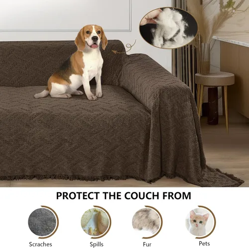 Vista 4 de Rose Home Fashion Fundas de sofá modular de jacquard geométrico para sofá seccional, 2 piezas lavables en forma de L, manta con borlas, protector