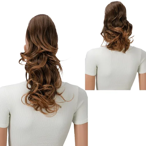 Vista 23 de PRETTYSHOP 16 o 20 pulgadas clip para el pelo en extensión cola de caballo 2 en 1 rizada resistente al calor