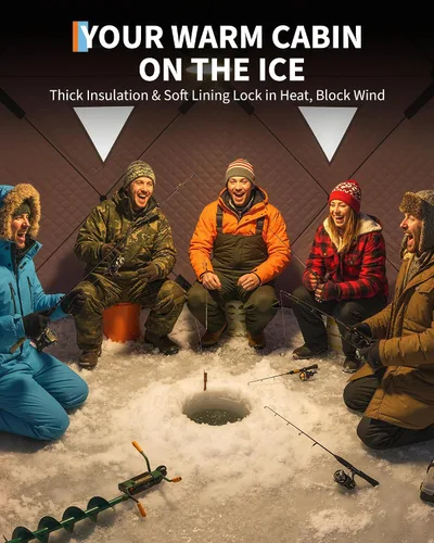 Vista 4 de Tienda de campaña de pesca en hielo desplegable para 6-8 personas con configuración desplegable de 60 segundos, aislamiento superior de triple capa