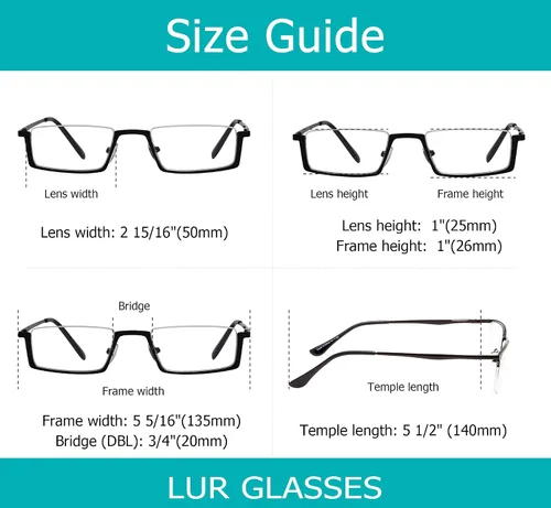 Vista 6 de LUR GAFAS DE LECTURA Paquete de 3 lectores de media llanta de metal (Gunmetal, +3.50)