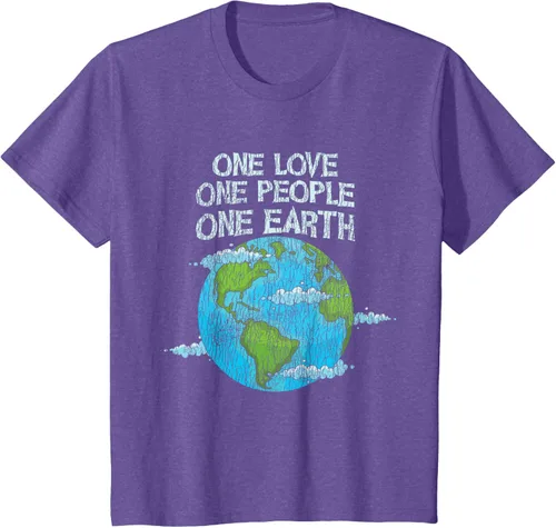 Vista 45 de Vintage One Love One People Planet Cambio climático Día de la Tierra Camiseta Negro