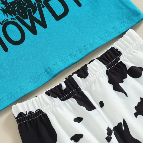 Vista 41 de fhutpw Conjunto de camiseta de manga corta con estampado de vaca y pantalones acampanados de dibujos animados para niñas
