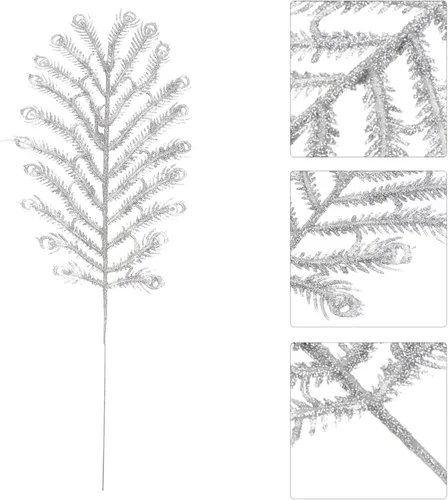 Vista 4 de GANAZONO Púas artificiales para árbol de Navidad, 6 piezas de cola plateada, cola de fénix única para manualidades decorativas