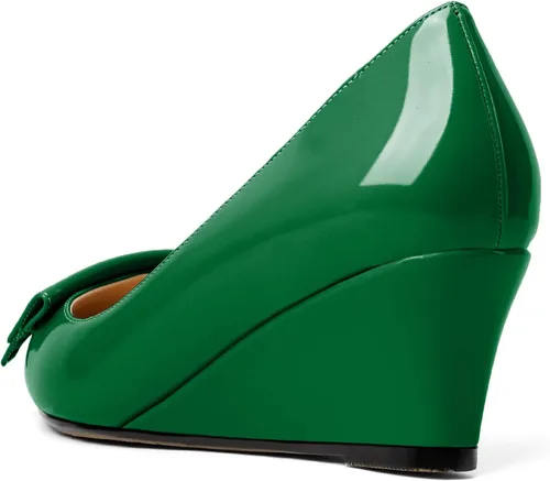 Vista 5 de Eldof Tacones de cuña bajos para mujer, zapatos de tacón de cuña con lazo de 2 pulgadas, zapatos de vestir para fiestas, bodas y noches