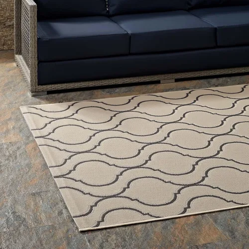 Vista 2 de Modway Linza Wave - Enrejado abstracto 5x8 para interiores y exteriores en beige y gris