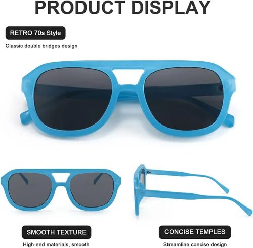 Vista 3 de Karsaer Gafas de sol clásicas de aviador para hombres y mujeres, gafas de piloto de doble puente vintage para hombres y mujeres K7129