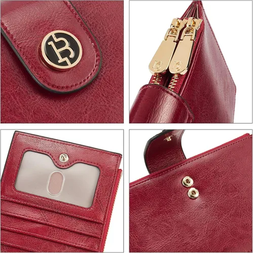 Vista 4 de BOSTANTEN Carteras de cuero para mujer, con bloqueo RFID, delgado, tarjetero con bolsillo con cremallera