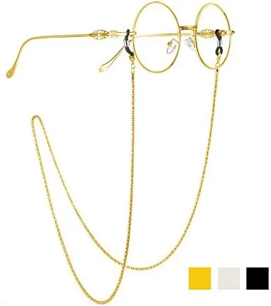 Vista 3 de Whaline 3 piezas de cadena para lentes de sol para el cuello con 6 conectores de extremos de goma ajustables (plata dorada y negro)