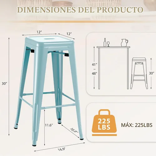 Vista 3 de Furmax - Juego de 4 taburetes de metal de 30 pulgadas, apilables para Azul