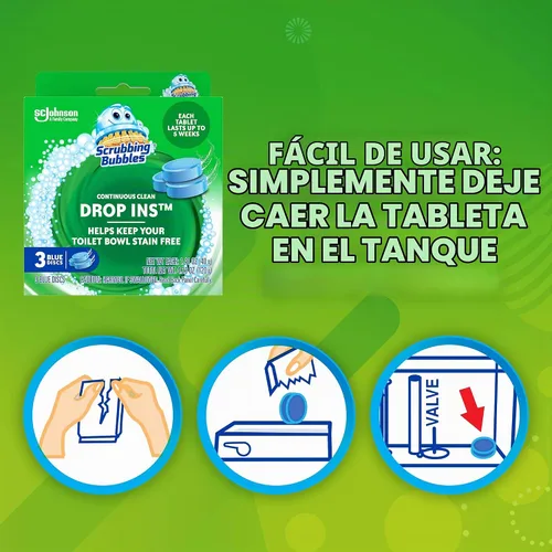 Vista 5 de Scrubbing Bubbles Limpieza continua para inodoro, limpiador automático de inodoros azul, tabletas de tanque seguras para sépticos que eliminan