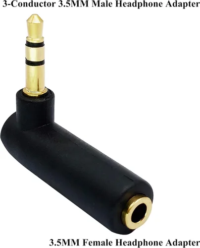 Vista 3 de Adaptador de conector de 0.138 in en ángulo recto de 90 grados, 3 polos de 0.138 in TRS Audio estéreo macho a hembra adaptador de extensión