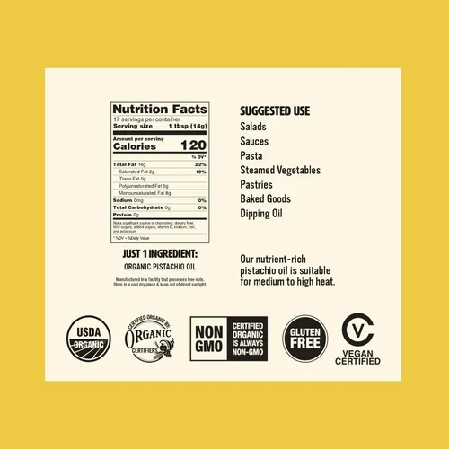 Vista 2 de Nutrawbar, Aceite de pistacho orgánico prensado en frío. Hecho de pistachos de California, aceite de pistacho orgánico prensado en frío de primera