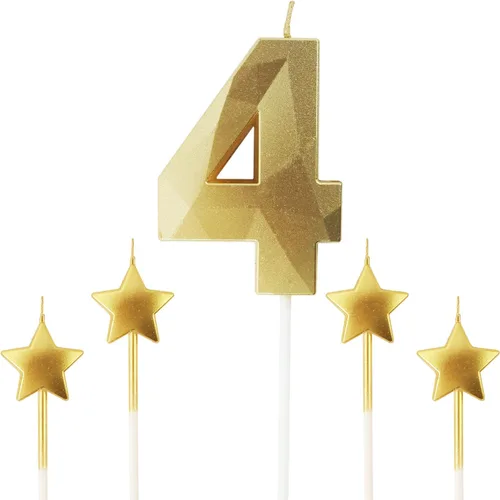 Vista 19 de Velas de cumpleaños doradas con número 20 y velas de estrella de cumpleaños de 7 cm Velas para pastel de cumpleaños en forma de diamante 3D son