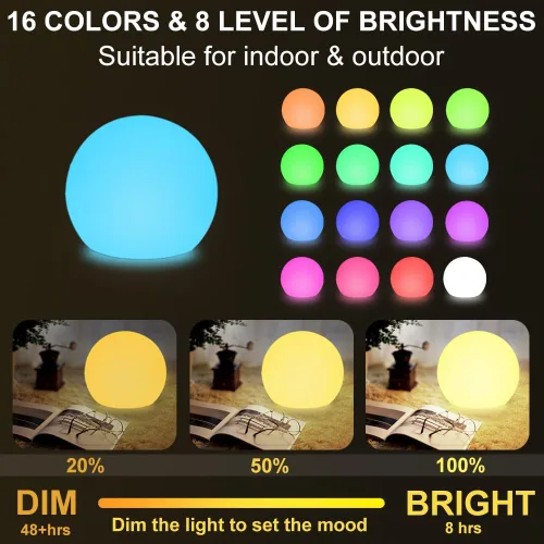 Vista 2 de Luz LED de bola brillante, 8 pulgadas RGB que cambia de color LED Orb luz nocturna lámpara de estado de ánimo para niños, 16 colores, 4 modos
